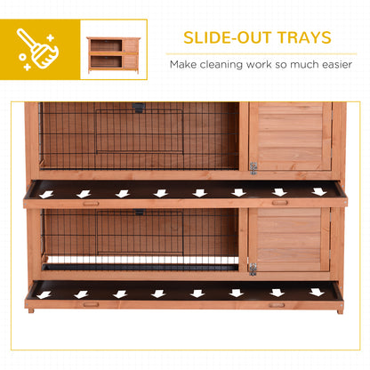 54"L 2-Story Large Rabbit Hutch Bunny Cage Wooden Pet House Small Animal Habitat with Lockable Doors, No Leak Tray and W