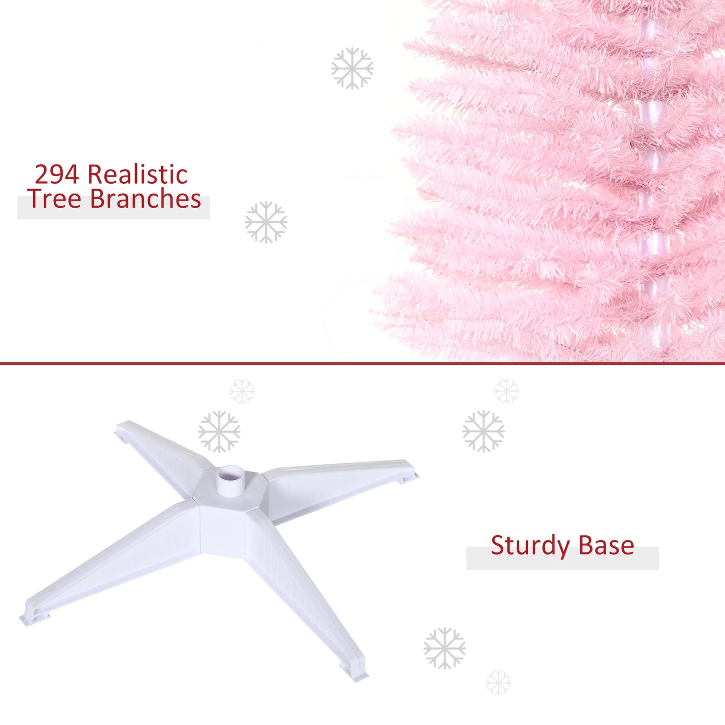 5FT Artificial Christmas Tree, Pencil Christmas Tree with Realistic Branches, Stable Stand, Pink