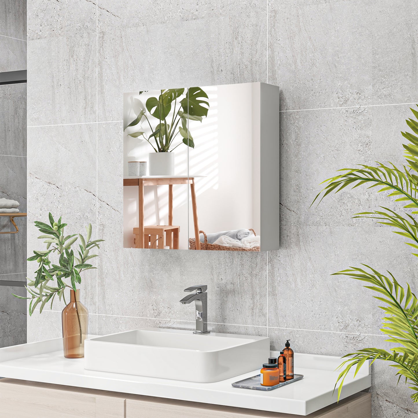 24" x 24" Medicine Cabinet, Wall Mounted Bathroom Mirror Cabinet with Mirrored Doors, Adjustable Shelves and Soft Close 