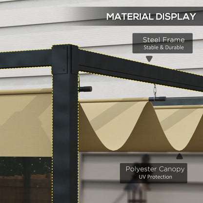 13' x 10' Patio Pergola with Retractable Canopy, Outdoor Sun Shelter, Yard Shade, Khaki