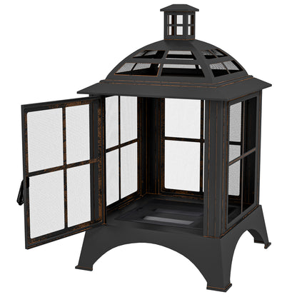 Wood-Burning Fire Pit, Chimney Style Firepit with Poker, 28" x 28", Black