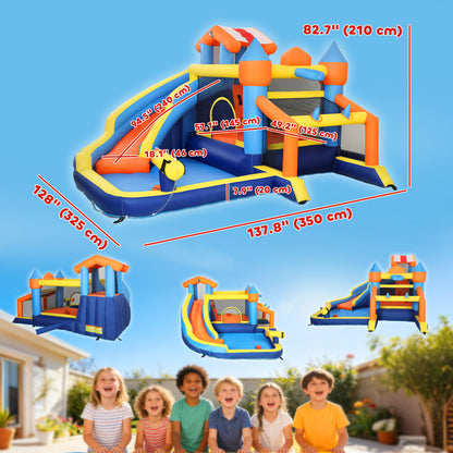 Qaba Bouncy Castle for Kids, Inflatable Bounce House with Slide, Pool (Ball Pit), Climbing Wall and Blower for Indoor Ou