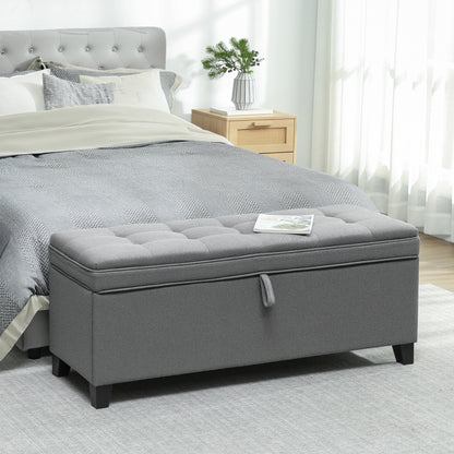 Storage Ottoman Bench, Foot Rest with Safety Hinges, 47 Inches Linen Storage Chest for Living Room, Dark Grey