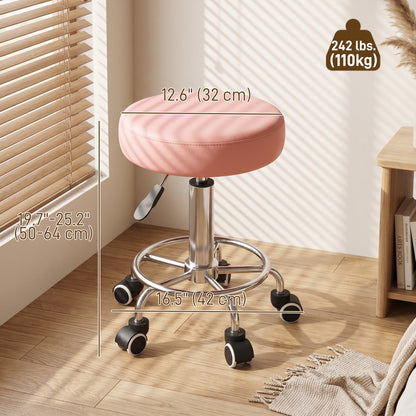 Hydraulic PU Barber Rolling Massage Tattoo Chair, Adjustable Swivel Salon Stool, Pink