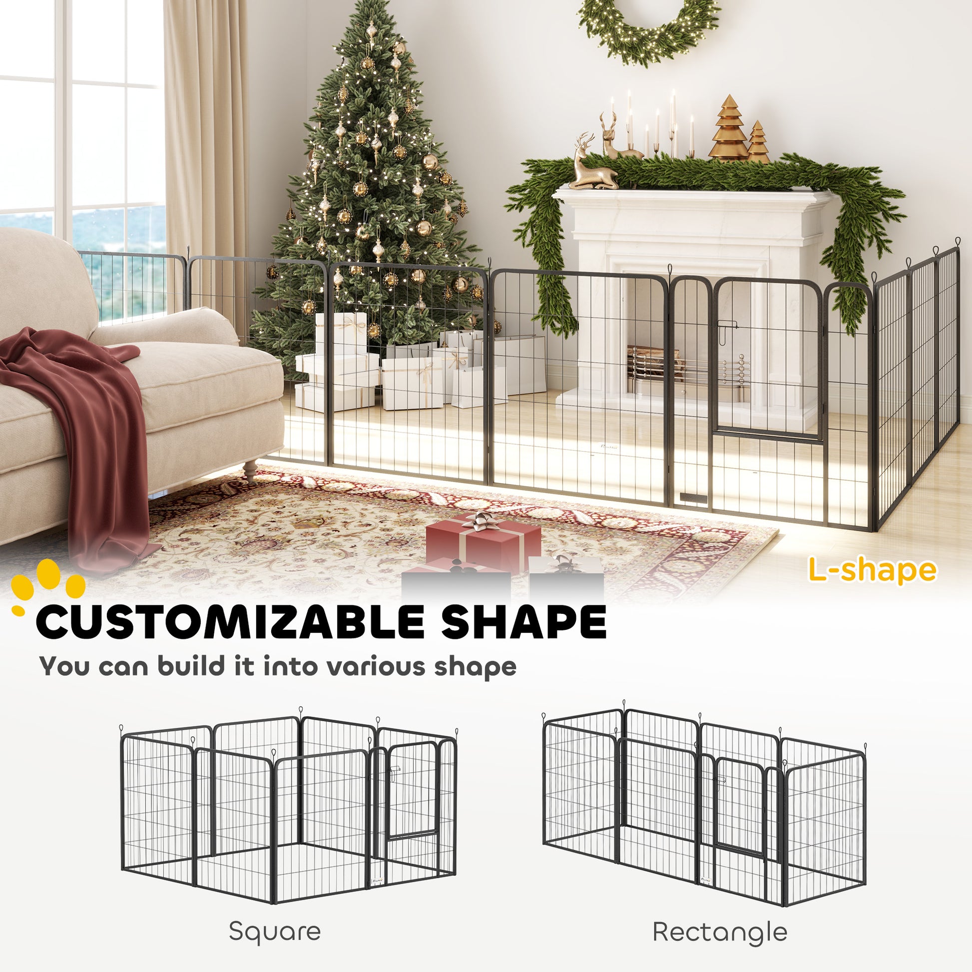 Large Dog Playpen Indoor Outdoor Foldable Pet Pen with Lockable Door and Ground Stakes for Large Dogs, Black