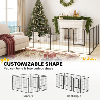 Large Dog Playpen Indoor Outdoor Foldable Pet Pen with Lockable Door and Ground Stakes for Large Dogs, Black