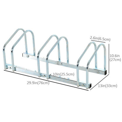 3-Bike Bicycle Floor Parking Rack Cycling Storage Stand Ground Mount Garage Organizer for Indoor and Outdoor Use Silver