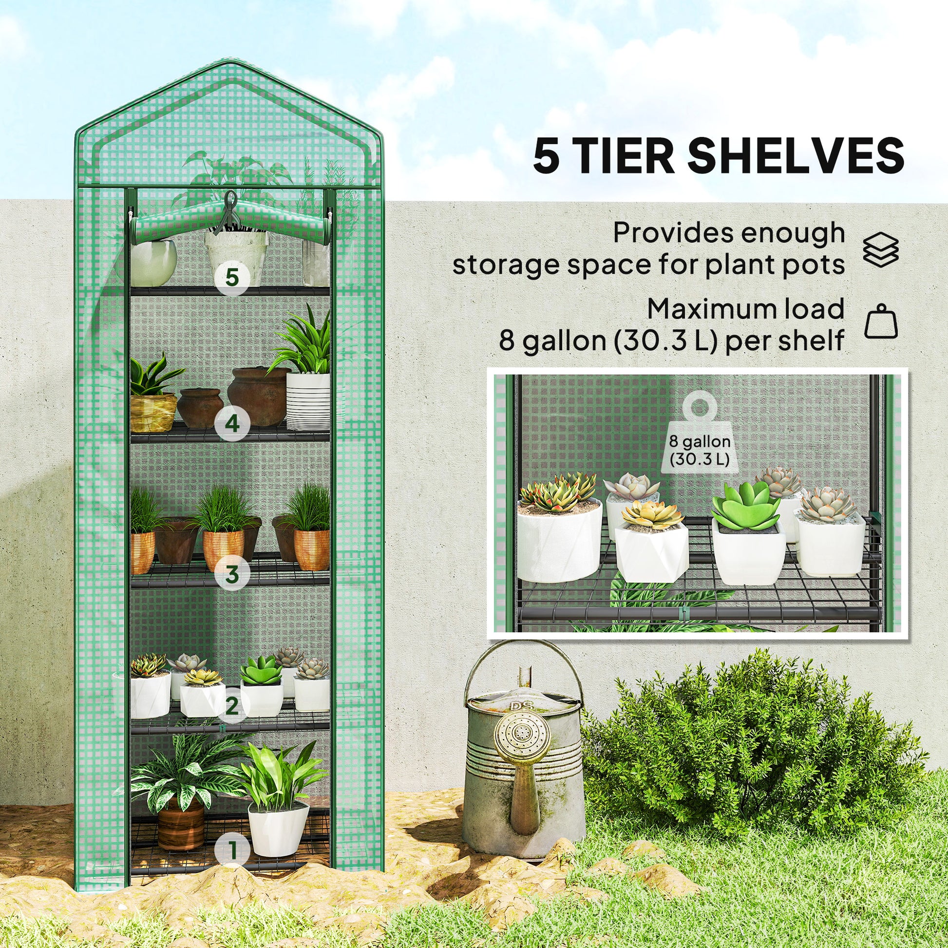 5 Tier Mini Greenhouse, Portable Outdoor Flower Stand with Shelf Clips, Indoor Greenhouse with Steel Frame, Transparent,