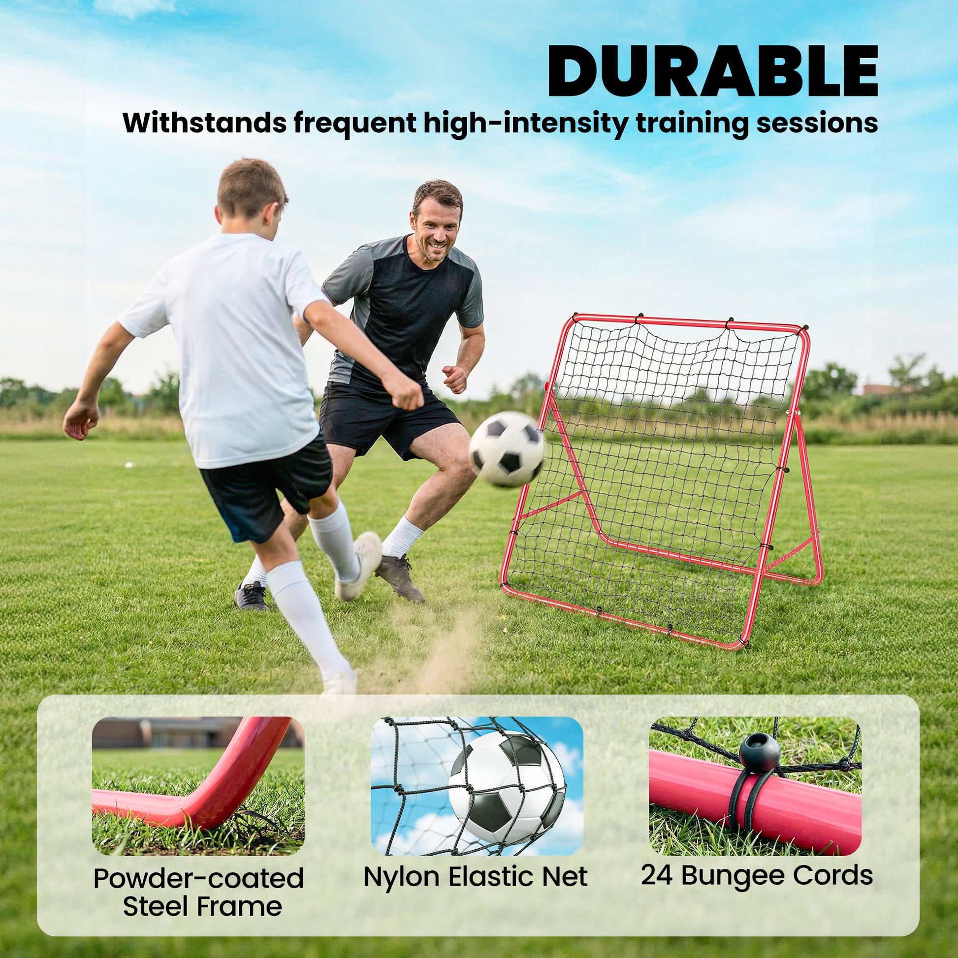 Soozier Soccer 5 Angles Adjustable Soccer Rebounder Net, Multi-Sport Training Bounce Back Net, Red