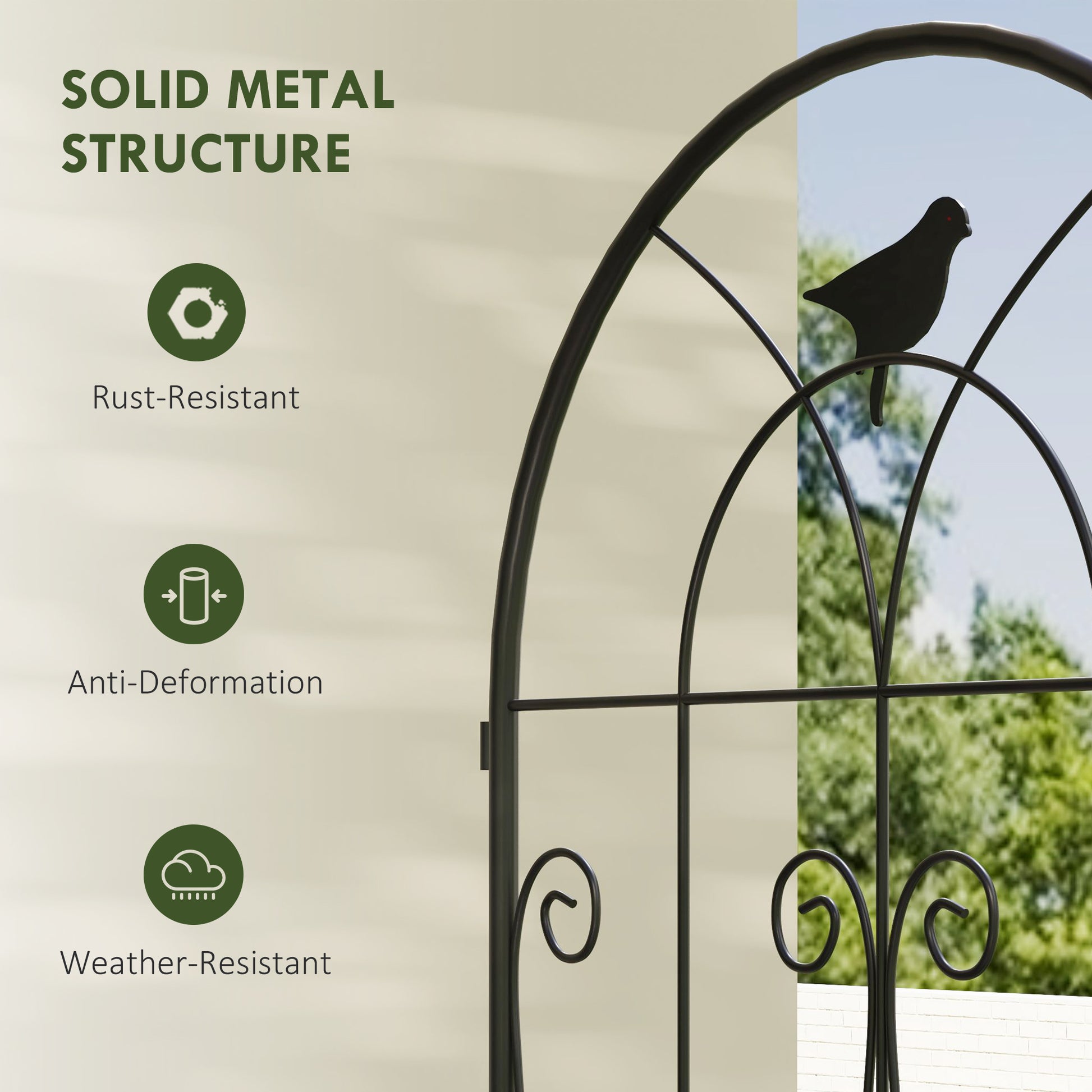 Set of 2 Metal Garden Trellis, Decorative Trellis Panels, Bird Design, 120 x 50 cm, Black
