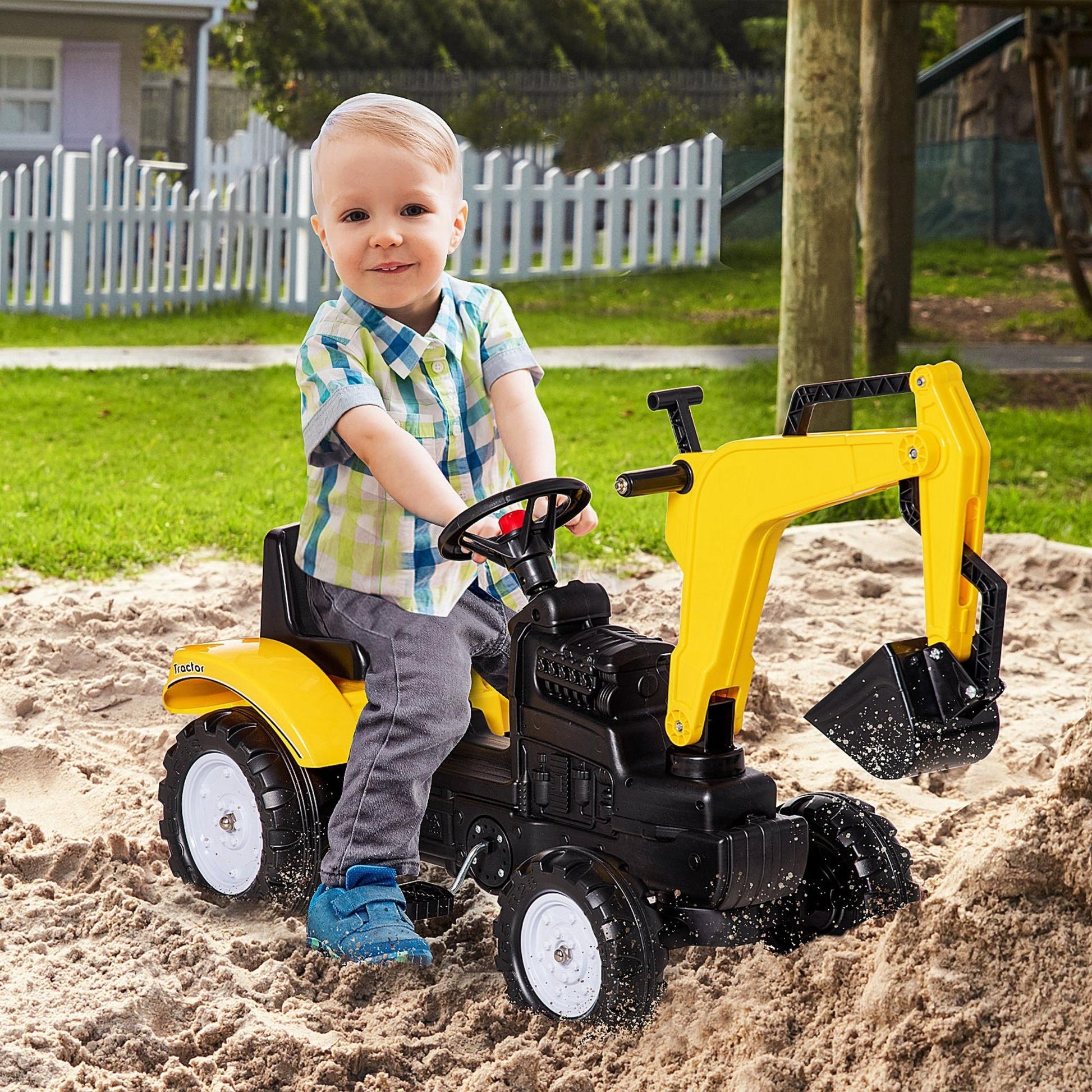 VarietyKart Ride on Tractor for Kids, Pedal Excavator Ride on Toy with Controllable Front Bucket for 3 Years Old, Yellow