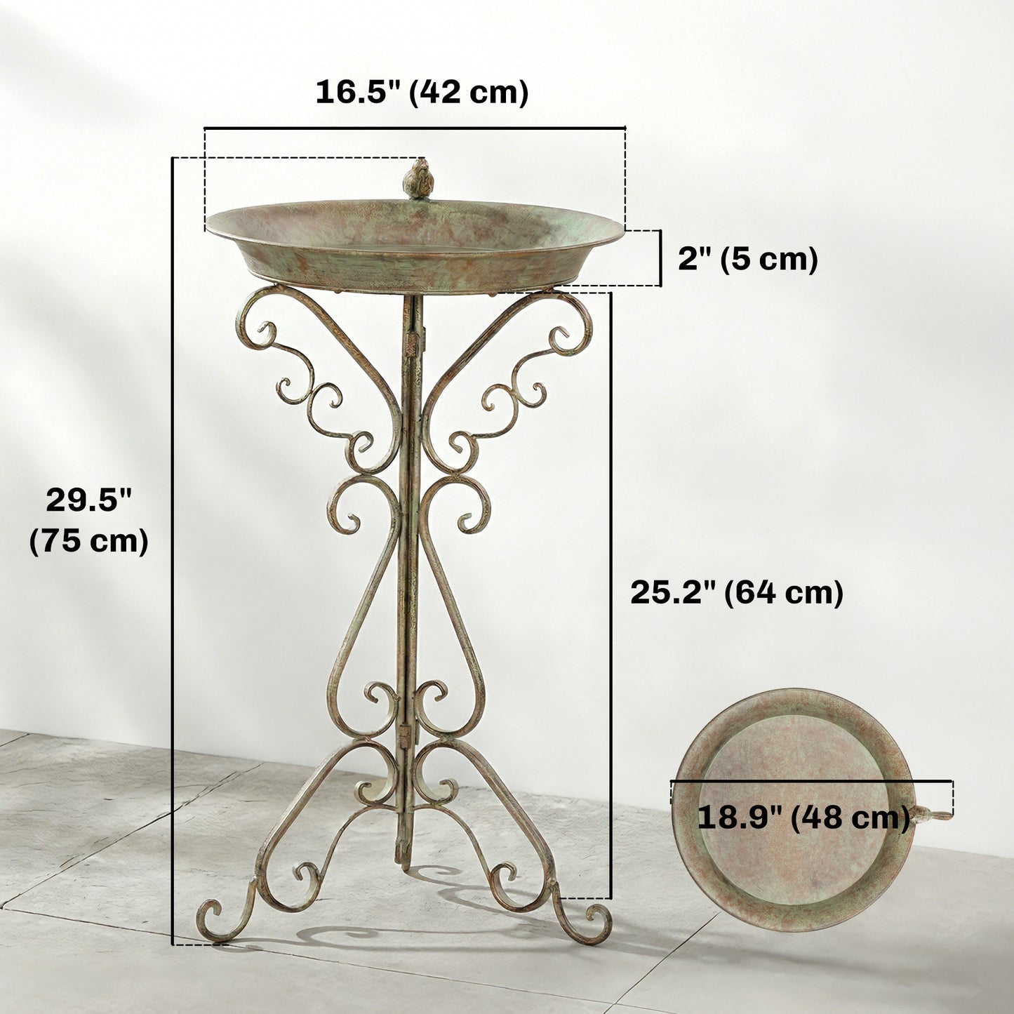 30" Tall Bird Bath with Bird Statue and Decorative Stand, Freestanding Vintage Garden BirdBath Bowl Pedestal