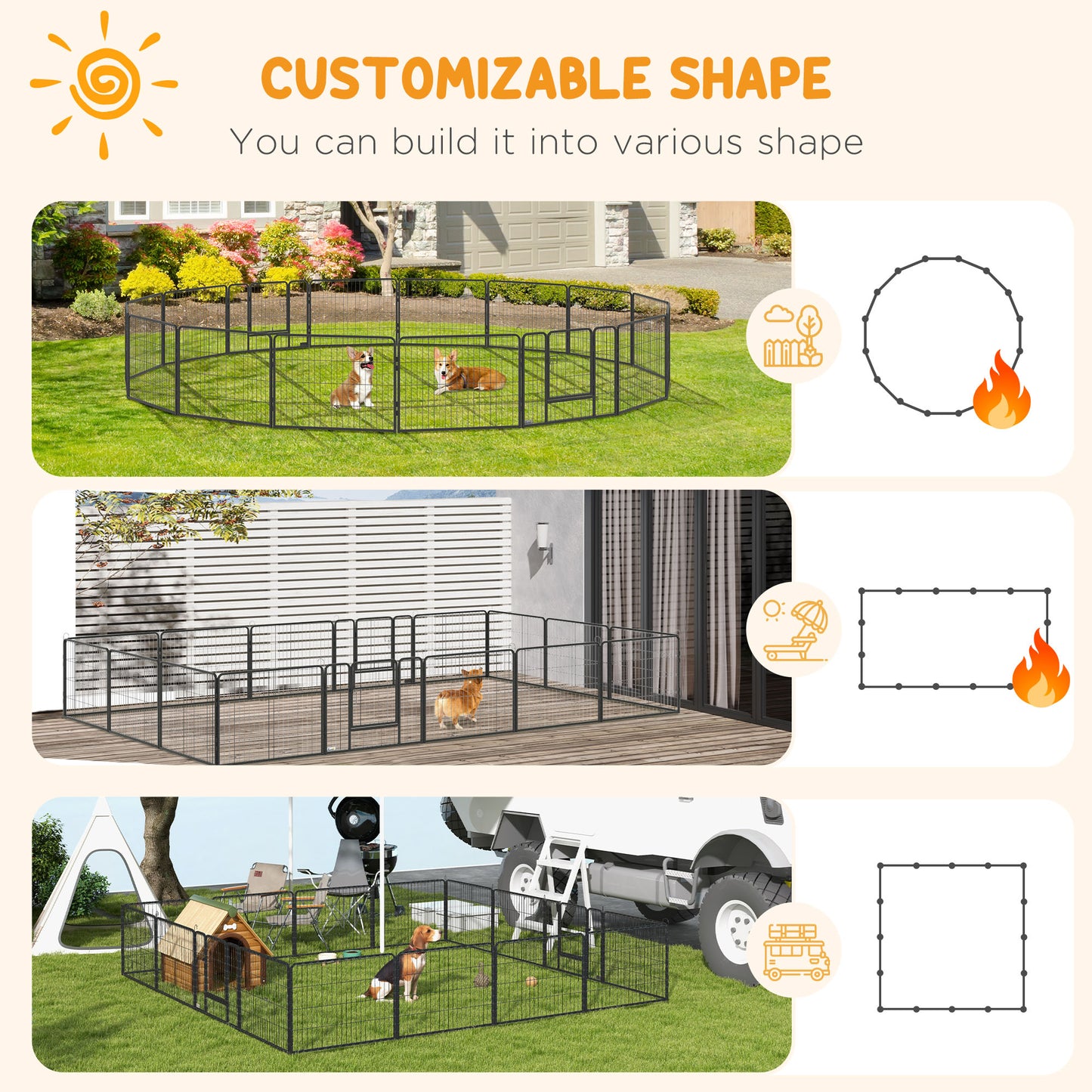 Heavy Duty Dog Playpen, 16 Panels Pet Playpen Dog Fence, Portable Puppy Exercise Pen, with 2 Doors Locking Latch, Outdoo