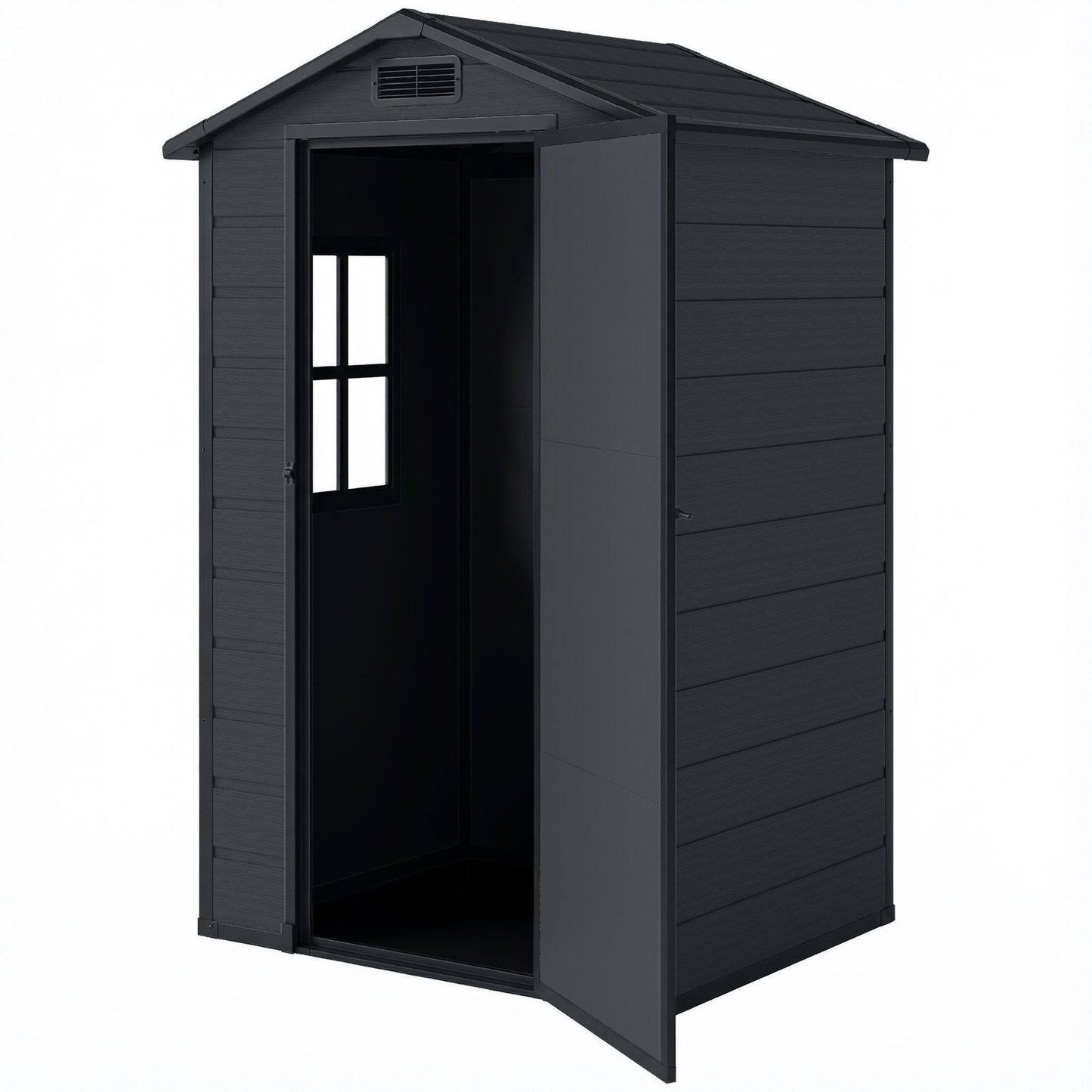 4' x 3' Plastic Garden Shed with Floor, Outdoor Small Shed with Lockable Door, Window and Vent, Dark Grey