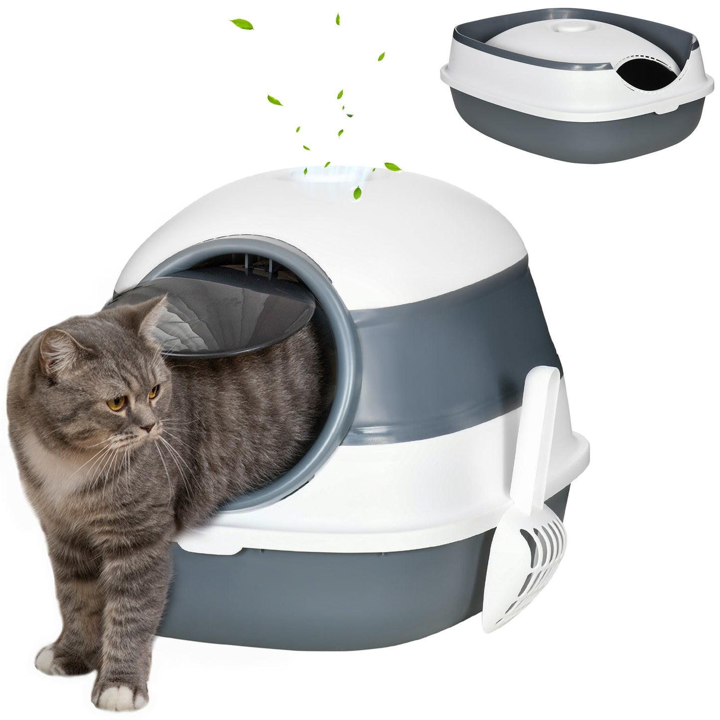 Foldable Large Cat Litter Box with Lid, Covered Kitten Litter Box w/ Automatic Cat Litter-Proof Sides, Deodorization, Ea