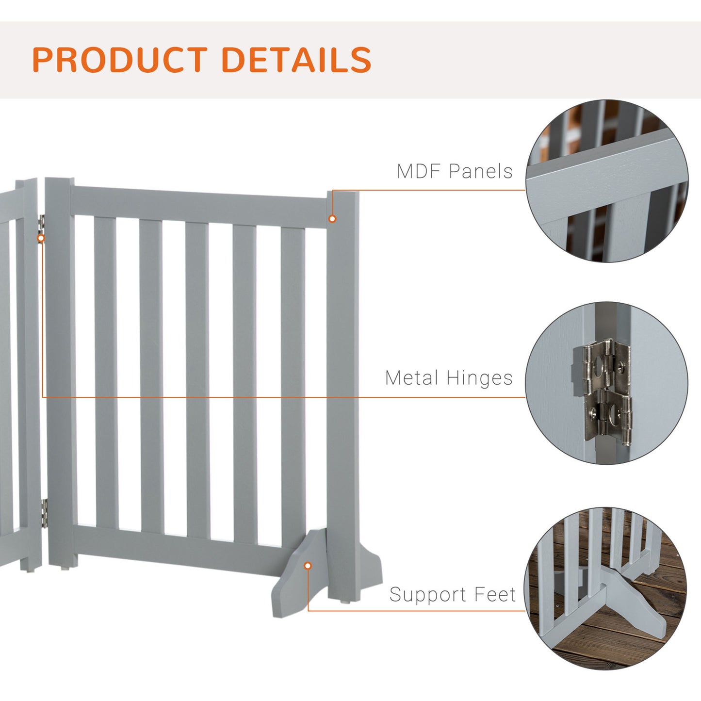 23.5"H Foldable Dog Gate with Door, 4 Panels Freestanding Pet Gate Barriers Indoor with Support Feet, Puppy Fence for Do