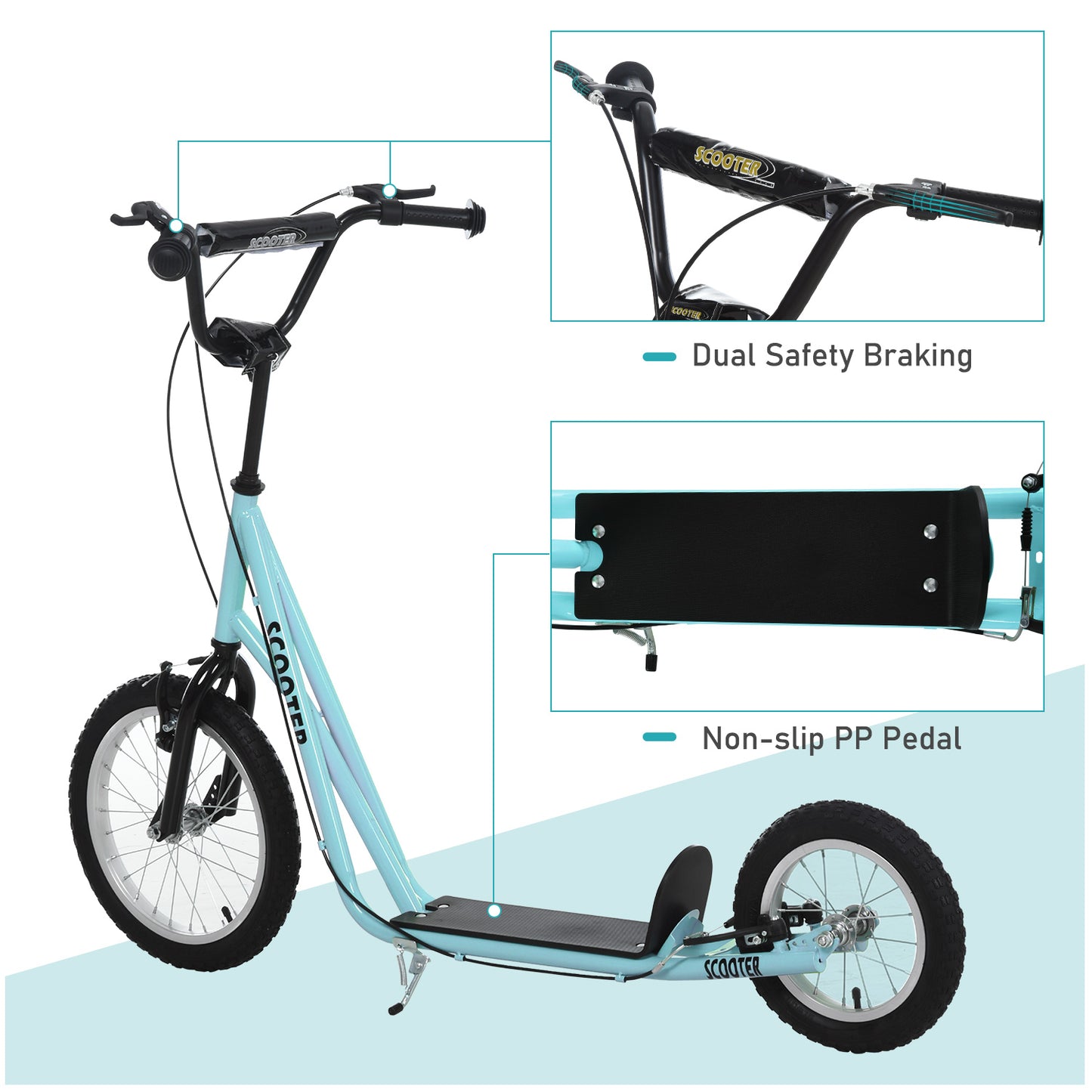 VarietyKart Youth Kick Scooter with Adjustable Handlebar and 16'' Inflatable Rubber Wheel for Kids and Teens 5+ Year Old