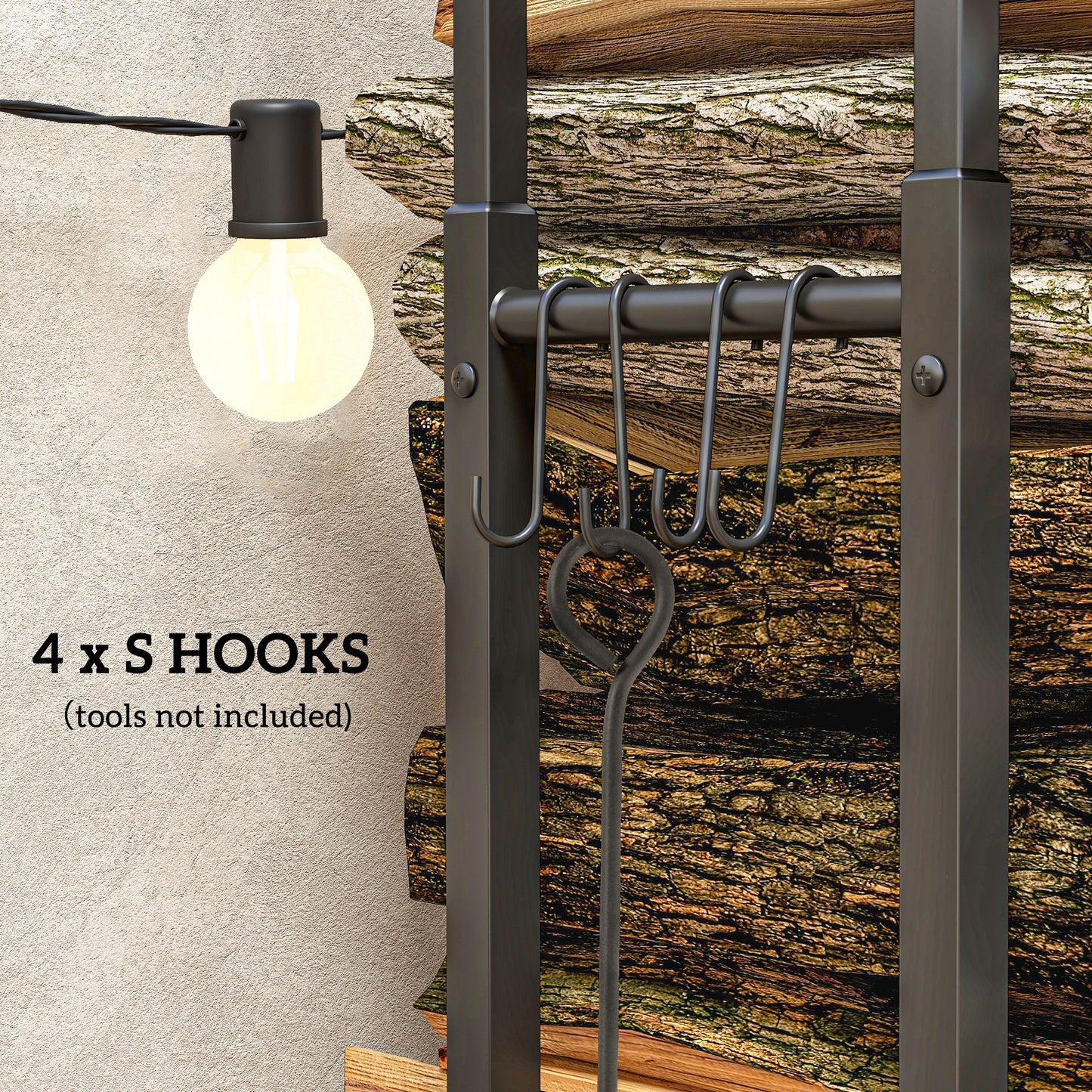 Adjustable Firewood Log Rack Heavy-Duty Steel Log Holder for Outdoor Indoor Use, 25.6" x 9.8" x 59.1", Black