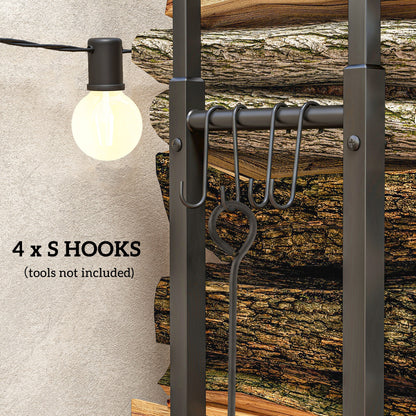 Adjustable Firewood Log Rack Heavy-Duty Steel Log Holder for Outdoor Indoor Use, 25.6" x 9.8" x 59.1", Black
