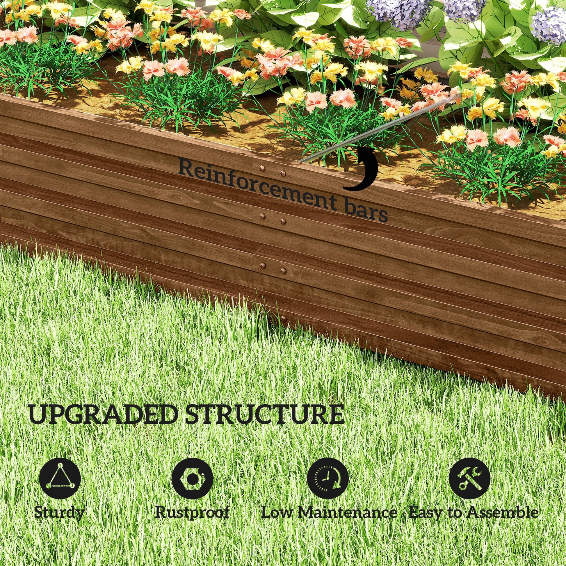 L-Shaped Raised Garden Bed, 82" x 109" x 12" Galvanized Steel Planter Box with Multi-reinforced Rods for Vegetables, Flo