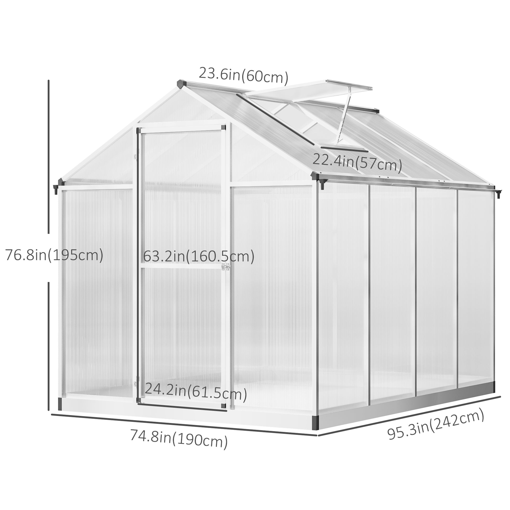 6' x 8' x 6.4' Polycarbonate Greenhouse, Aluminum Walk-In Green House Kit Garden, Plants Grow with Rain Gutter and Roof 