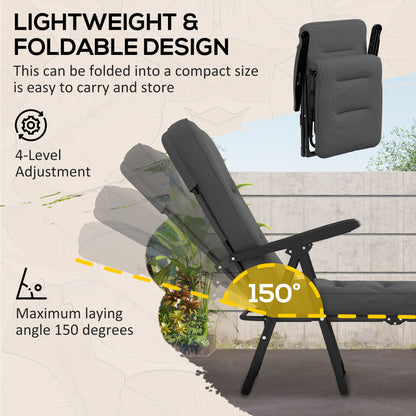 Outdoor Lounge Chair with Padded Cushion, Folding Reclining Patio Garden Chair with Recline Back, Footrest, for Poolside