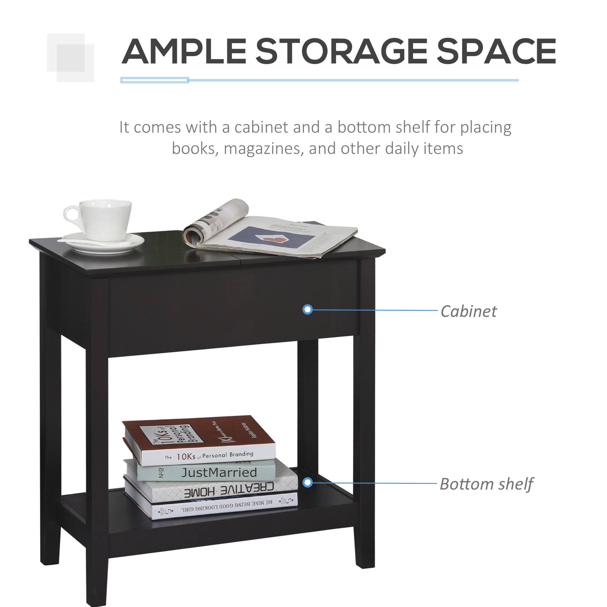 End Side Table in Flip Top Design with Cabinet and Bottom Shelf, Storage Furniture Decoration for Bedroom Living Room Of