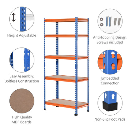 5-Tier Heavy Duty Garage Shelf, Metal Shelving Unit with Adjustable Shelves, Metal Frame, 31.5"x15.75"x71.75", 3300 lbs 