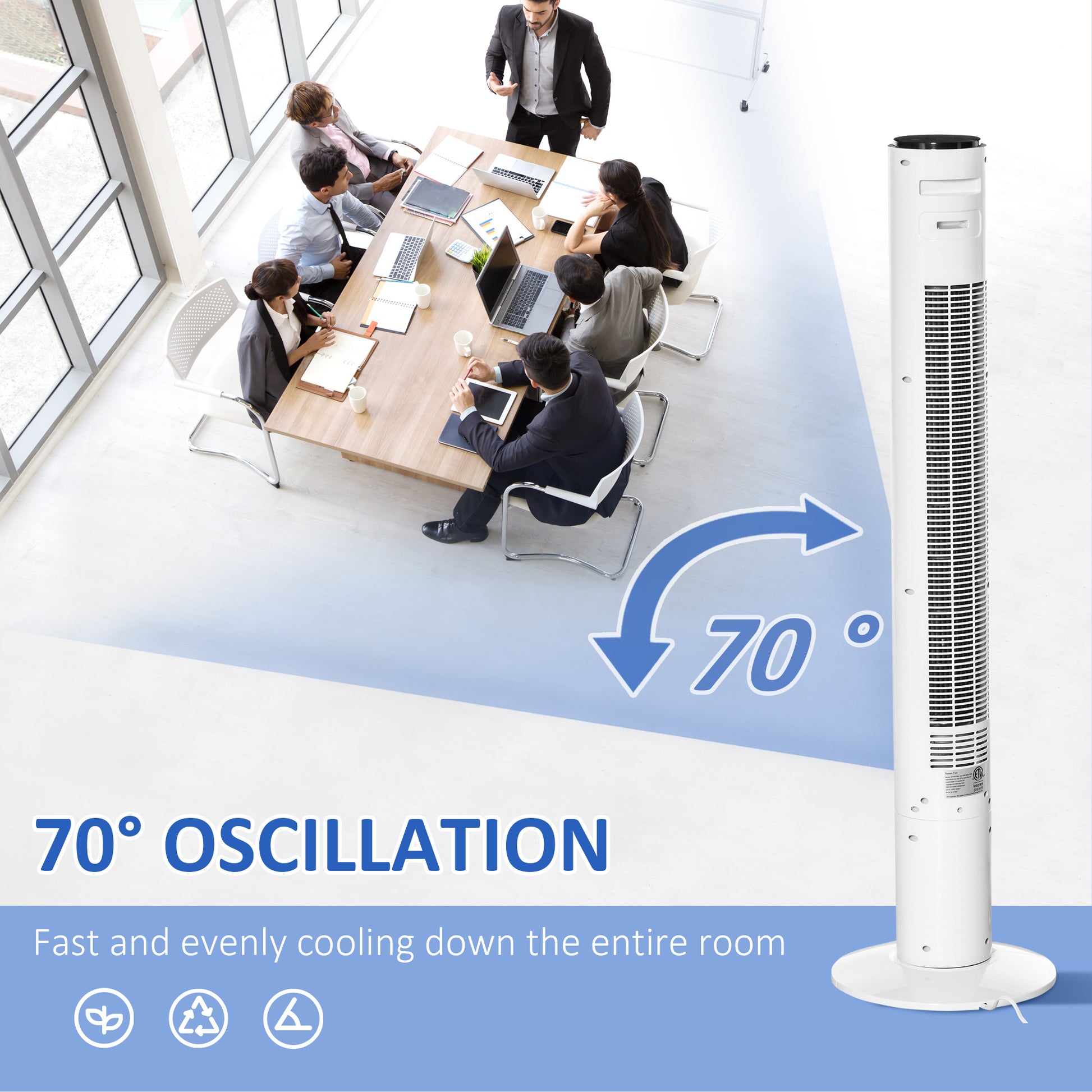 Freestanding Tower Fan Cooling for Home Bedroom with Oscillating, 3 Speed, 12h Timer, LED Sensor Panel, Remote Controlle