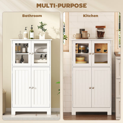 Bathroom Floor Storage Cabinet with Tempered Glass Doors and Adjustable Shelf, Kitchen Cupboard, Free Standing Organizer