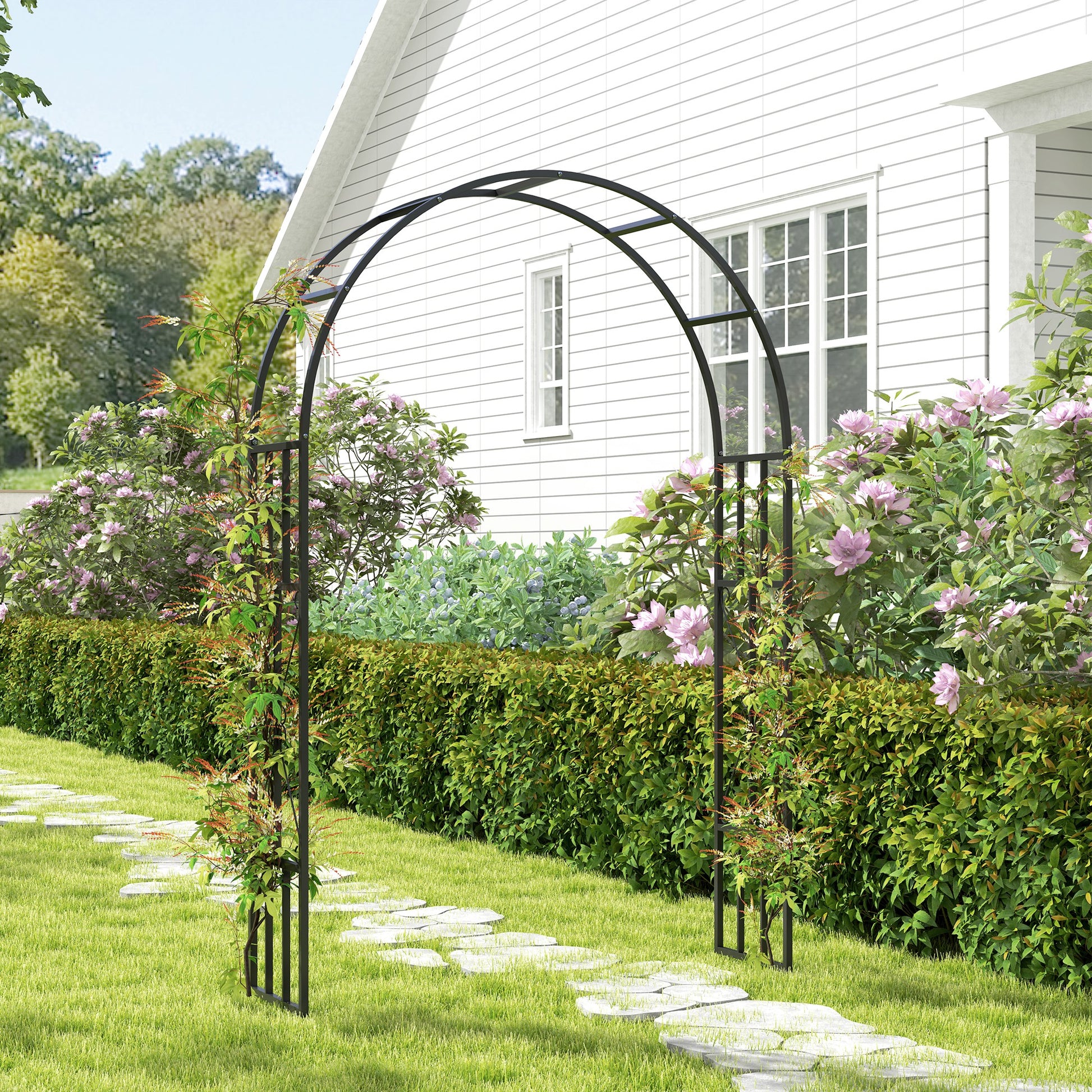 7.3ft Steel Garden Arch Trellis, Garden Arbor Trellis for Climbing Plants Roses Wisteria Vines, Flower Arch Wedding Arch