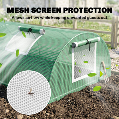 Portable Mini Greenhouse, Tunnel Growing Tent with 5 Mesh Windows and Steel Frame, 7' x 3' x 2', Green