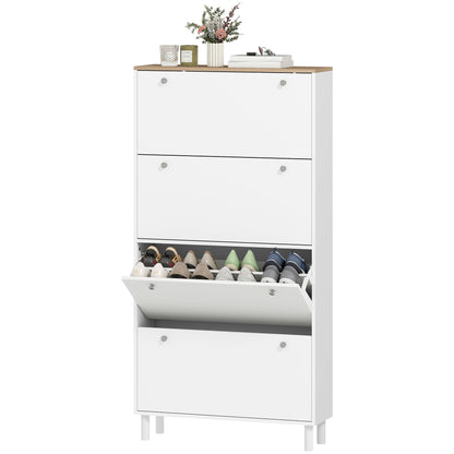 Narrow Shoe Cabinet with 4 Flip Drawers, Shoe Storage Cabinet with Adjustable Shelves, Holds 24–32 Pairs, White