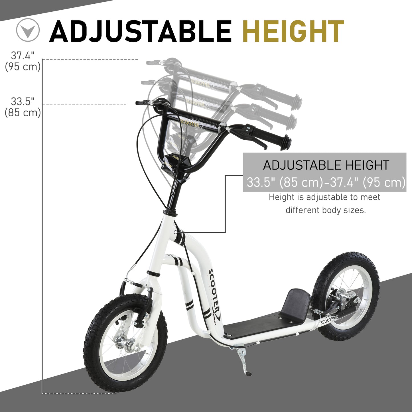 VarietyKart Dual Brakes Kick Scooter 12-Inch Inflatable Front Wheel Ride On Toy for Age 5+, White