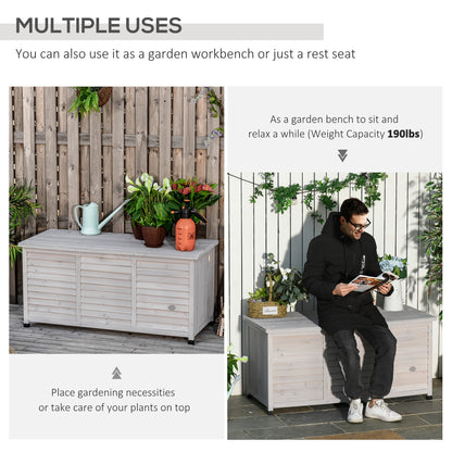 75 Gallon Wooden Storage Box patio Deck Box Bench, Garden Backyard Outdoor Storage Container with Aerating Gap & Weather