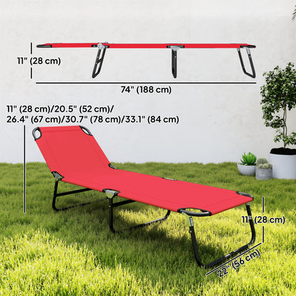 Outdoor Folding Lounge Chair, Steel Tanning Chair with Reclining Back, Breathable Mesh for Beach, Yard, Patio, Red