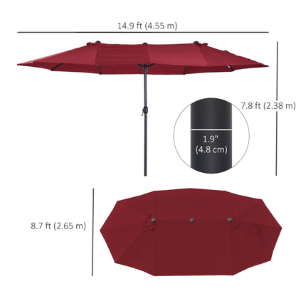 15ft Double-sided Patio Umbrella with Twin Canopy, Extra Large Outdoor Parasol with Crank for Pool, Deck, Market, Wine R