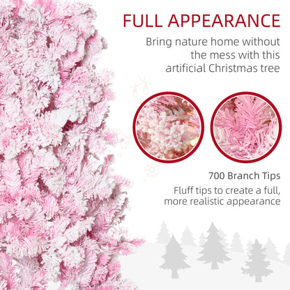 7.5 Foot Prelit Snow Flocked Artificial Christmas Tree with Pencil Shape, 700 Pine Realistic Branches, Warm White LED li