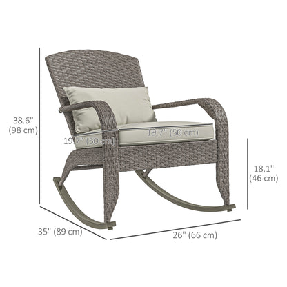Adirondack Chair, Outdoor Wicker Rocking Chair with High Back, Seat Cushion and Pillow for Porch, Balcony, Cream White