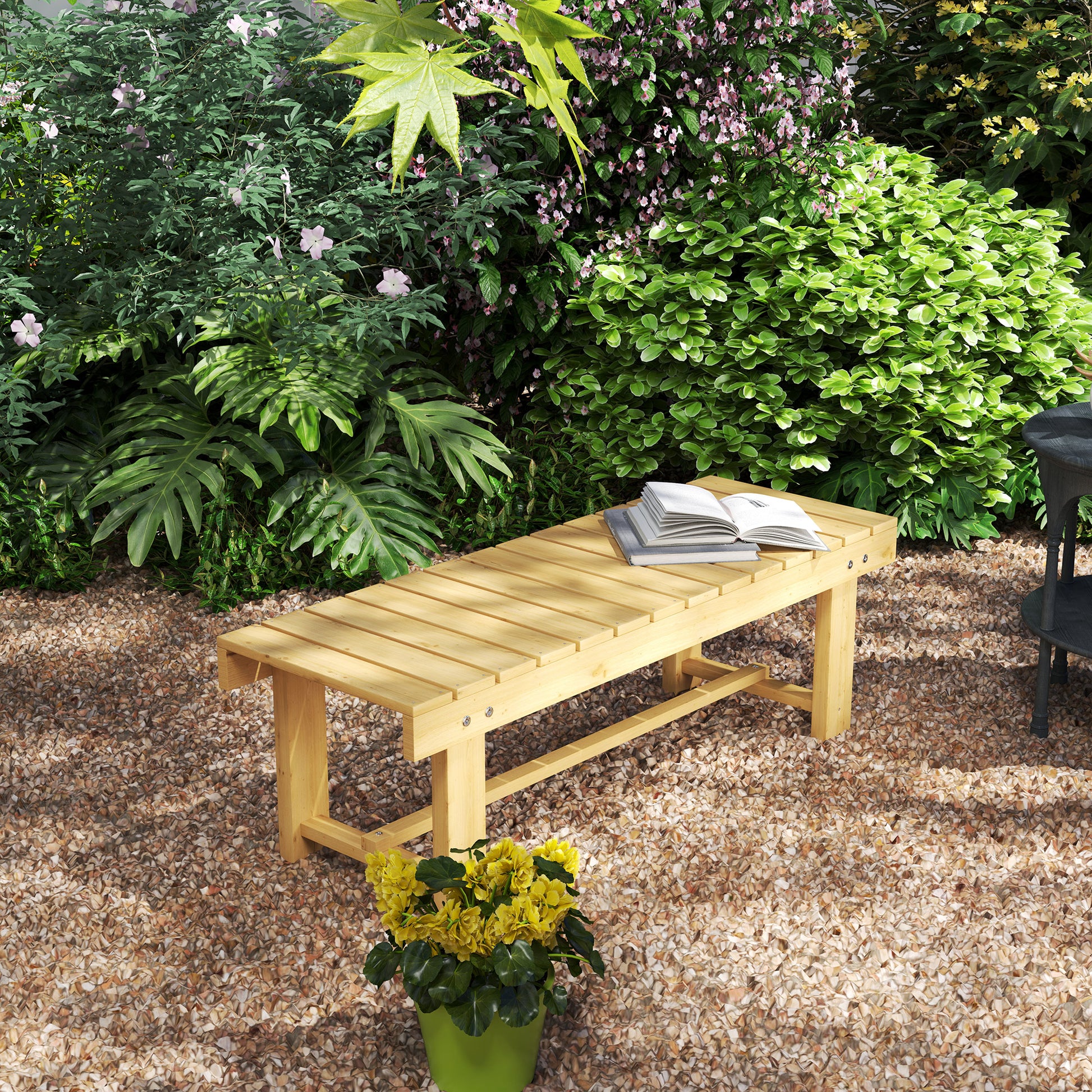 43" Wood Outdoor Bench, 2 Person Patio Bench, Backless Outdoor Patio Loveseat with Slatted Seat for Park, Backyard, Lawn