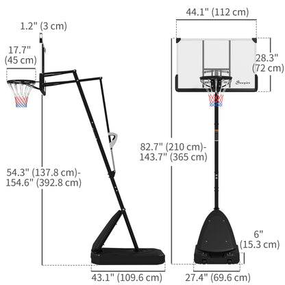 Soozier Basketball Hoop Outdoor, 4.9-10ft Portable Basketball Goal with 44" Shatterproof Backboard, Rebound System, Whee