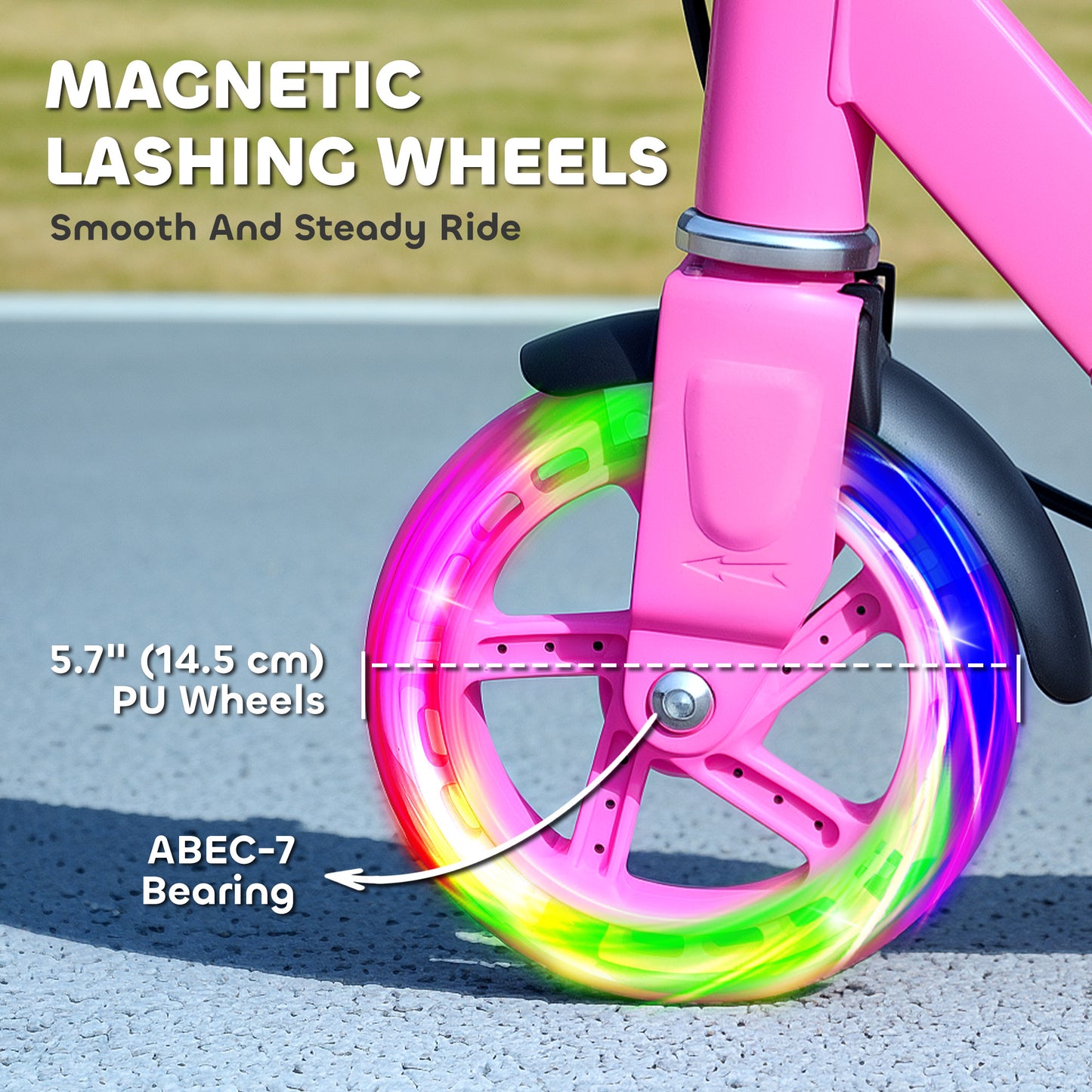 Qaba Scooter for Kids Ages 3-8 with Light Up Wheels, Adjustable Handlebar, Rear Brake & Handbrake for Girls and Boys, Pi