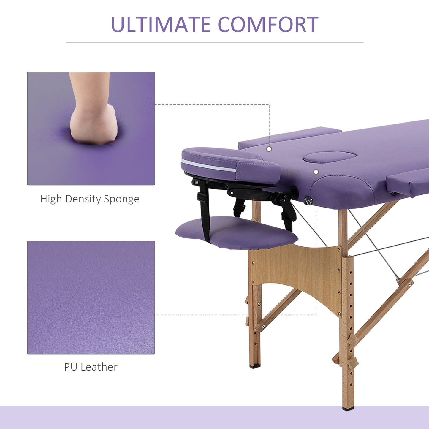 Height Adjustable Professional Salon Spa Facial Couch Bed, Portable Folding Massage Table, Purple