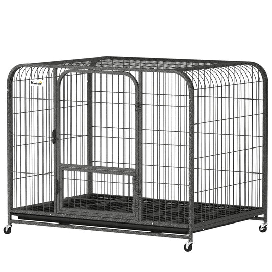 43 Inch Heavy Duty Dog Crate, Extra Large Metal Dog Cage with Lockable Wheels and Removable Tray
