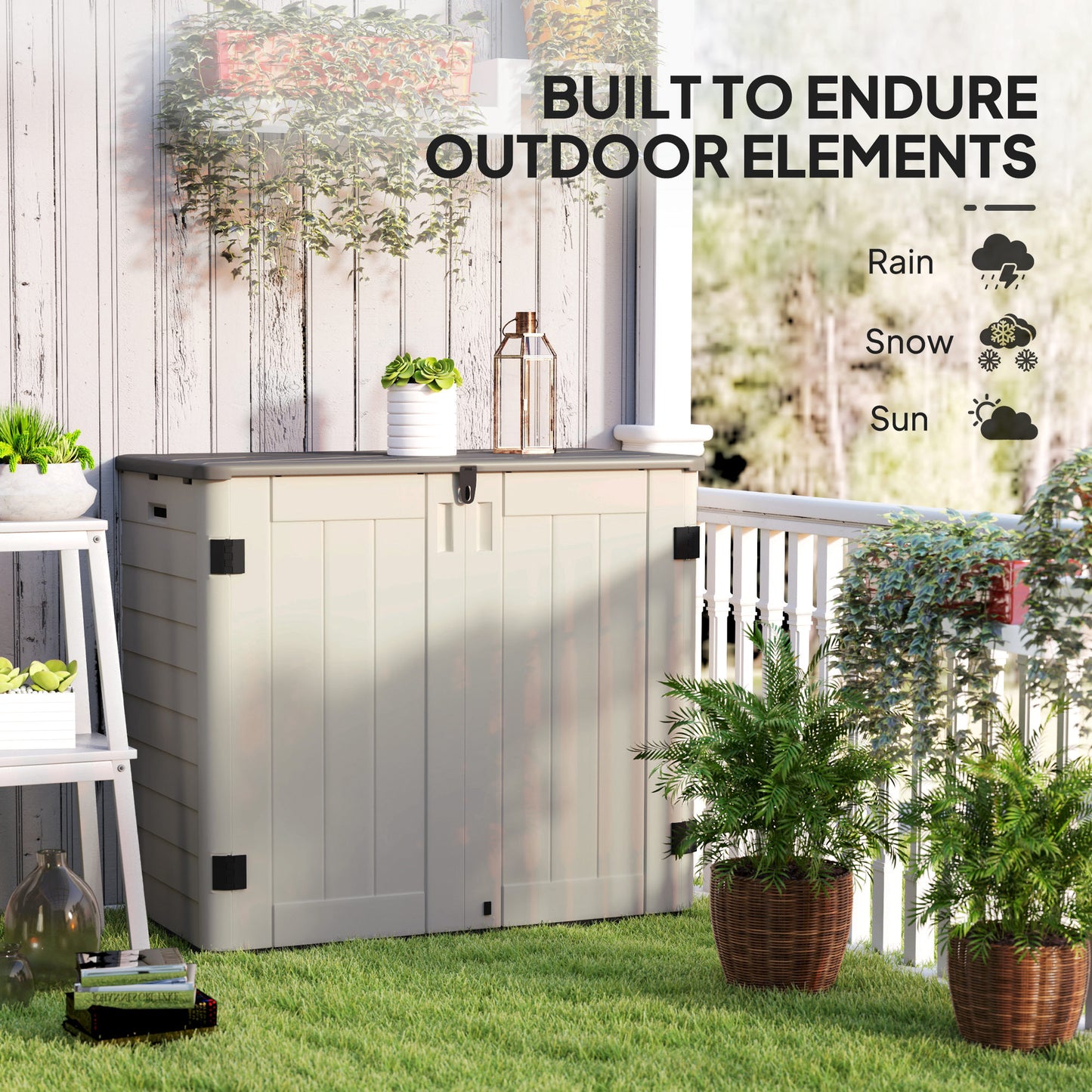 185 Gallon Outdoor Storage Cabinet with Openable Top and Lockable Doors for Lawnmower, Trash Can, Patio Accessories