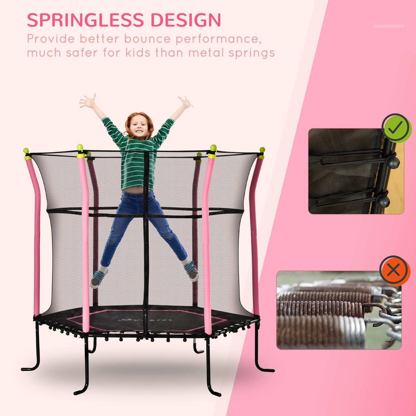 Soozier 63" Kids Trampoline Mini Indoor Bouncer Jumper with Enclosure Net Elastic Thick Padded Pole Gift for 3-6 Years, 