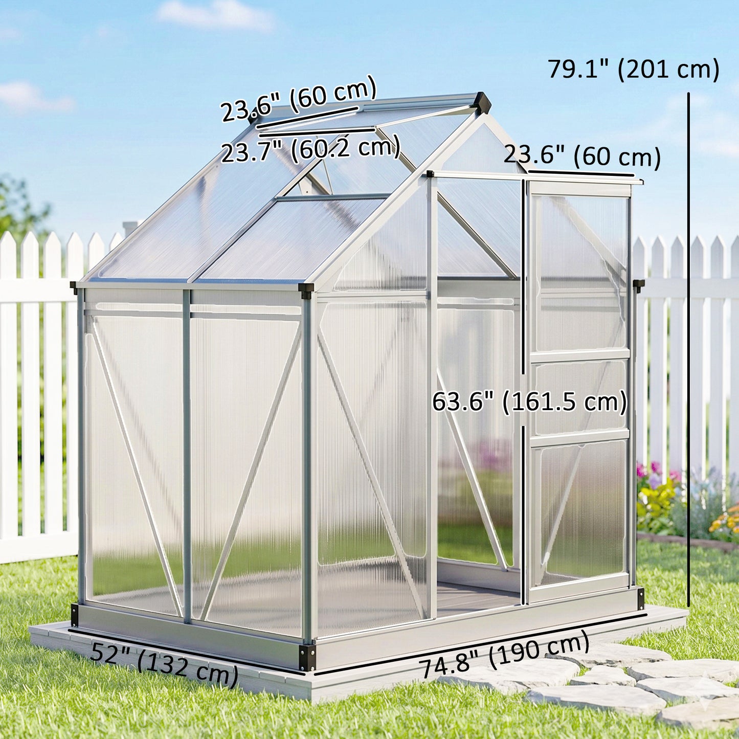 6' x 4' x 6.6' Polycarbonate Greenhouse, Walk-In Green House Kit Garden, Plants Grow, Galvanized Sheet Aluminum Frame wi