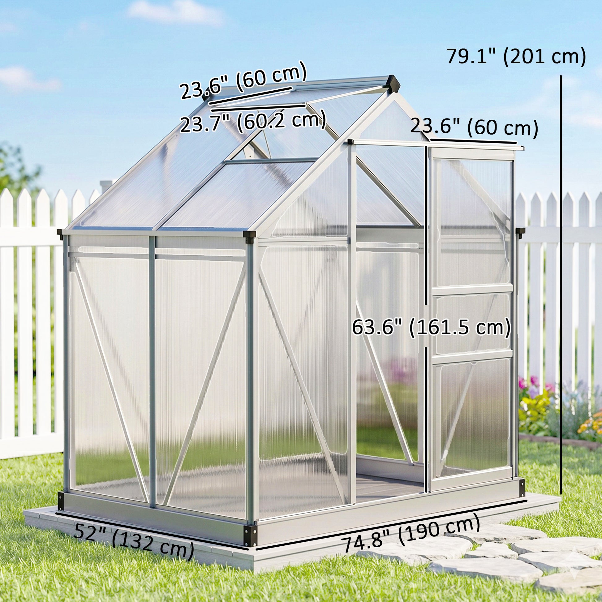 6' x 4' x 6.6' Polycarbonate Greenhouse, Walk-In Green House Kit Garden, Plants Grow, Galvanized Sheet Aluminum Frame wi