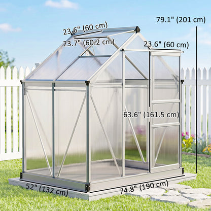 6' x 4' x 6.6' Polycarbonate Greenhouse, Walk-In Green House Kit Garden, Plants Grow, Galvanized Sheet Aluminum Frame wi