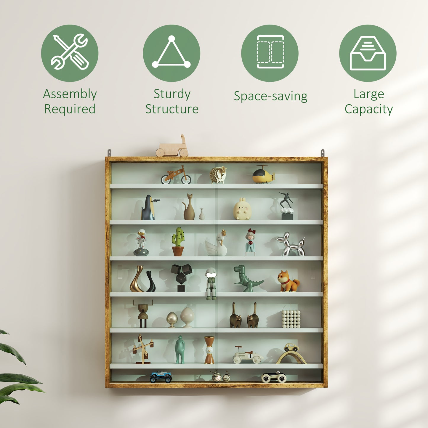 7-Tier Display Cabinet, Shot Glass Display Case, Glass Curio Cabinet with 2 Glass Doors and 6 Adjustable Shelves, Rustic